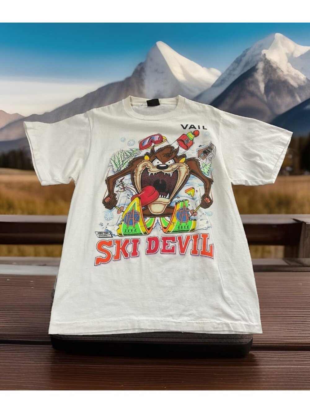 VTG TAZ Ski Devil Vail Colorado T Shirt 1990s Puff Print Looney Tunes Men L USA